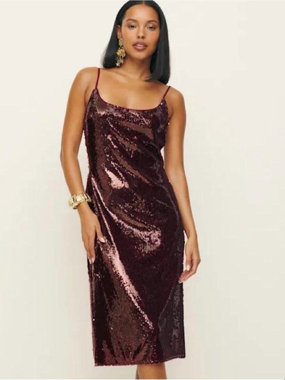 Reformation Burgundy Sequin Midi Dress